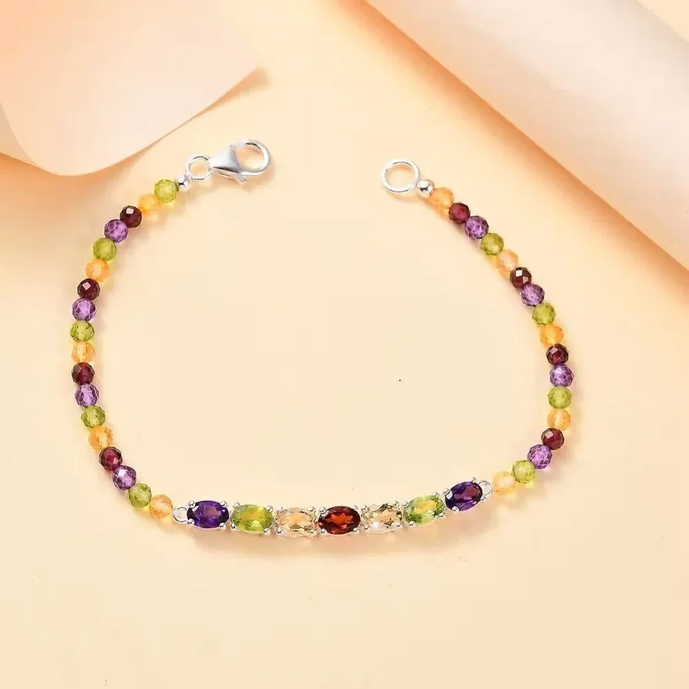 Multi Gemstone Sterling Silver Bracelet